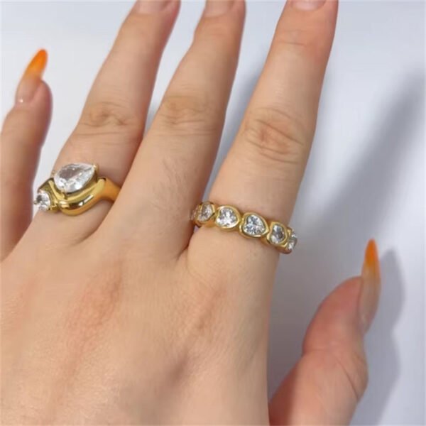 Stainless Steel Heart Round Teardrop Square CZ Ring