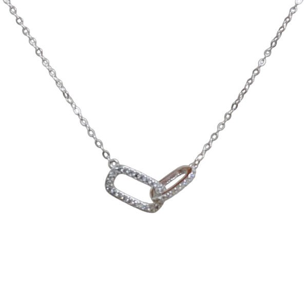 925 Silver Interlocked Double Square Ring Necklace