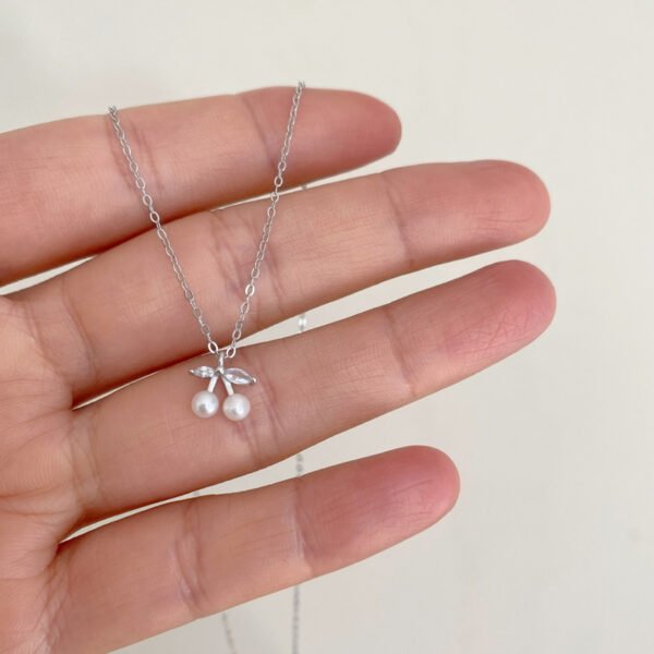 925 Silver Pearl Cherry Pendant Necklace