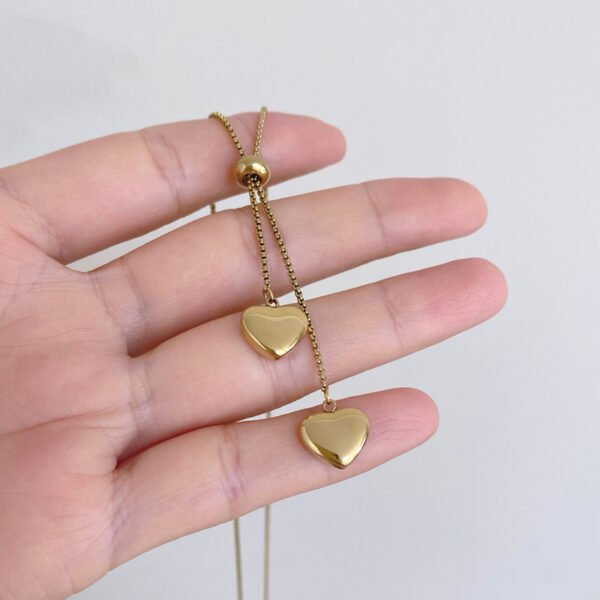 Stainless Steel Double Heart Adjustable Necklace