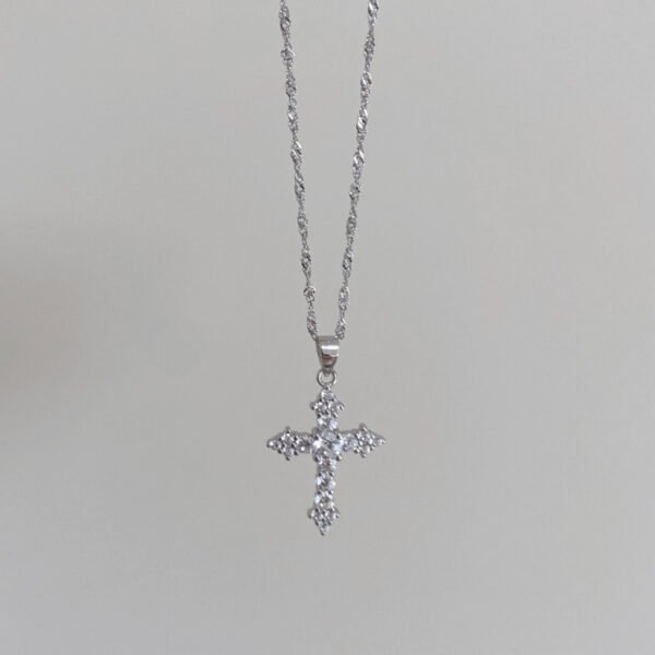 925 Silver Cross Pendant Necklace Wavy Chain