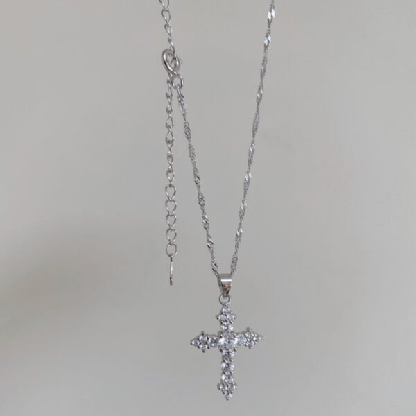925 Silver Cross Pendant Necklace Wavy Chain