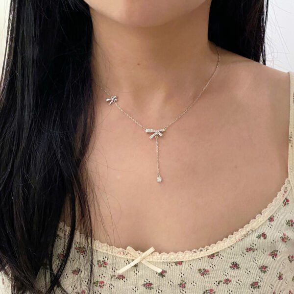 925 Silver Bow Tassel Necklace