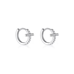 925 Silver Cubic Zirconia Cross Huggies Earrings