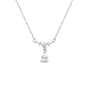 925 Silver Cubic Zirconia Pear Dainty Necklace