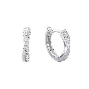 925 Silver Cubic Zirconia X Shaped Huggies Earrings