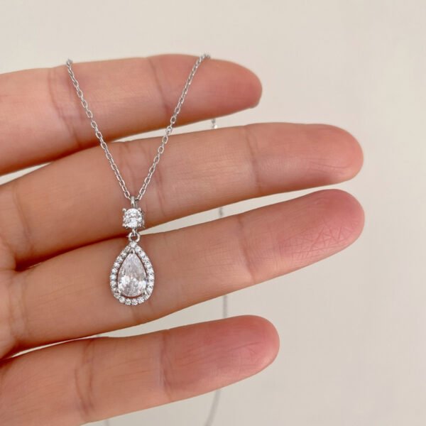 925 Silver Round and Pear CZ Dainty Necklace