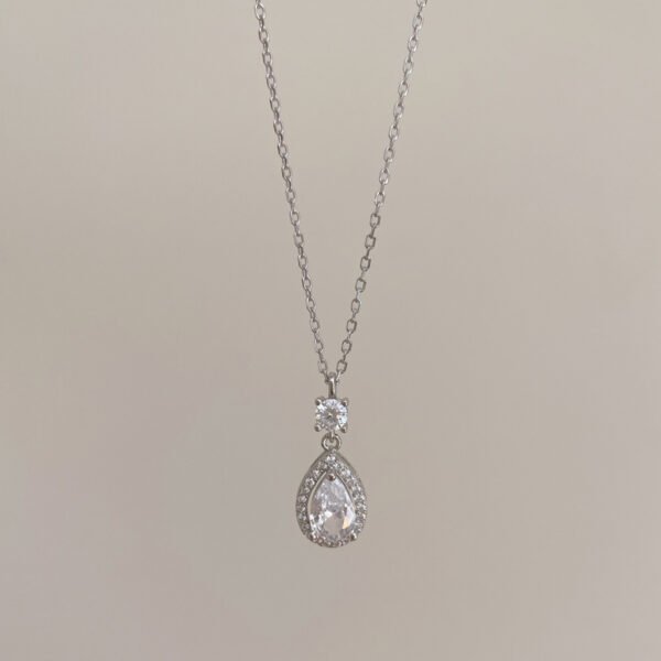925 Silver Round and Pear CZ Dainty Necklace