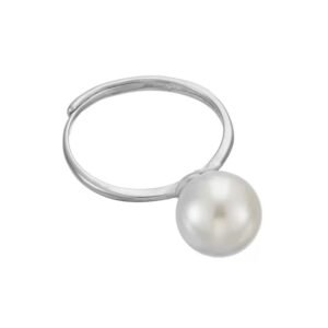 925 Silver Perfect Round Pearl Adjustable Ring