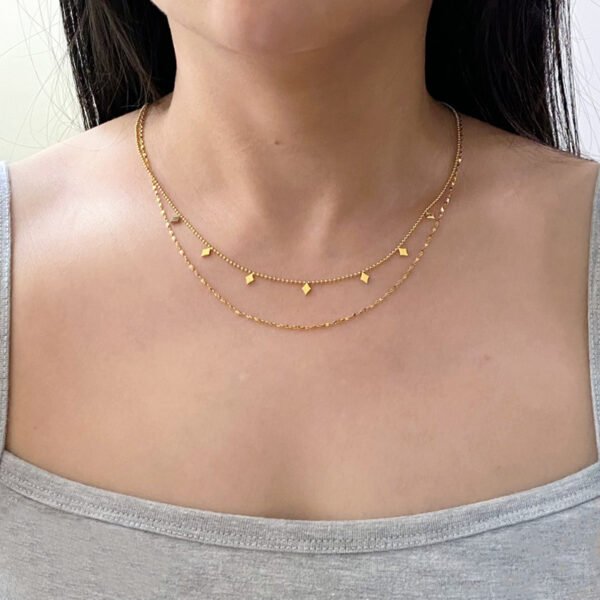 Stainless Steel 18K Gold Plated Double Layer Necklace