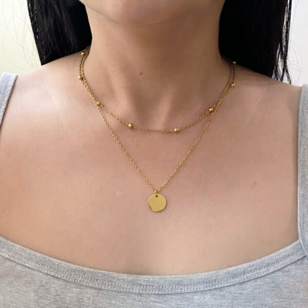 Stainless Steel Coin Pendant Double Layer Necklace