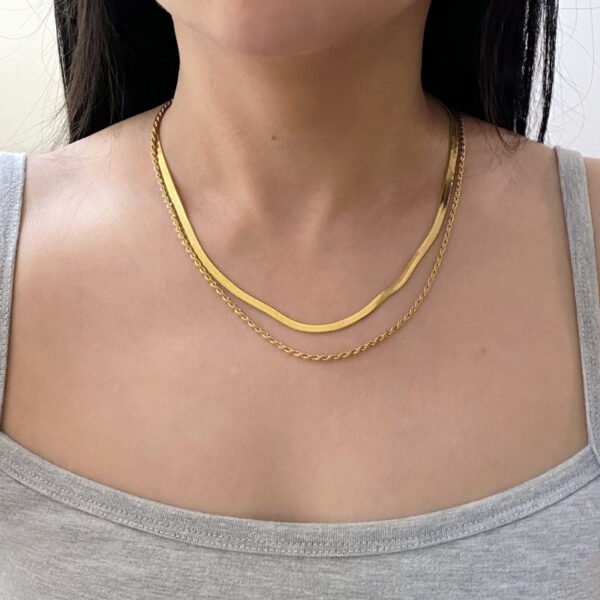 Stainless Steel Gold Plated Double Layer Necklace