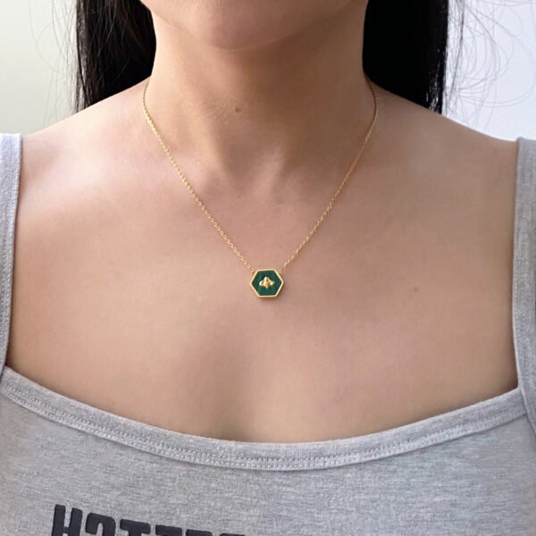Stainless Steel Malachite Bee Necklace