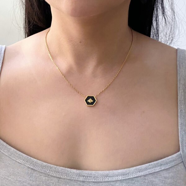 Stainless Steel Malachite Bee Necklace