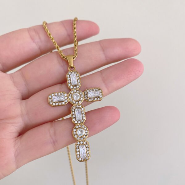 Stainless Steel Cubic Zirconia Cross Pendant Necklace