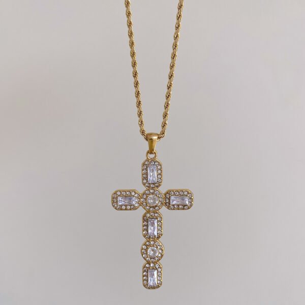 Stainless Steel Cubic Zirconia Cross Pendant Necklace