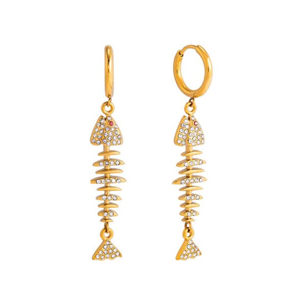 Stainless Steel Cubic Zirconia Fishbone Earrings
