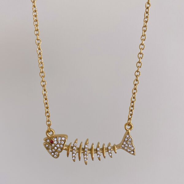 Stainless Steel Cubic Zirconia Fishbone Necklace