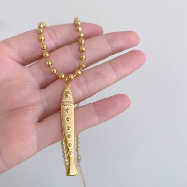 Stainless Steel Fish Pendant Beaded Necklace