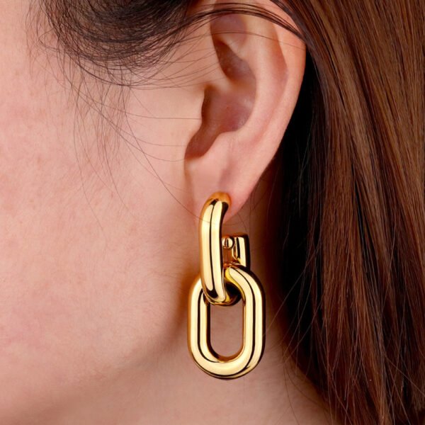 Stainless Steel Hollow Chunky Double Hoop Earrings