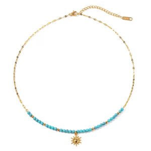Turquoise Natural Stone Sun Necklace Stainless Steel