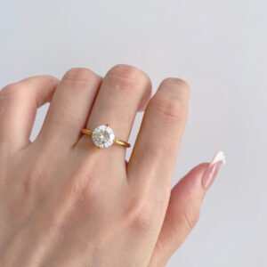 Round Cubic Zirconia Solitaire Ring Stainless Steel