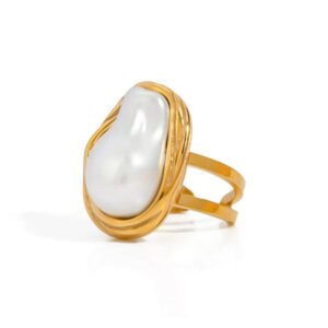 Baroque Pearl Adjustable Ring Stainless Steel