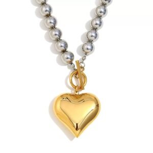 Heart Pendant Beaded Necklace Stainless Steel